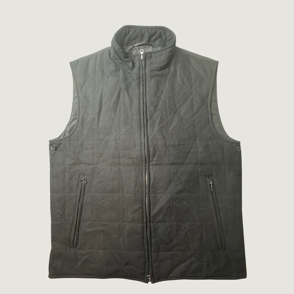 Saks Fifth Avenue Vest Mens S BLACK Quilted Wool Blend Black Full Zip Puffer